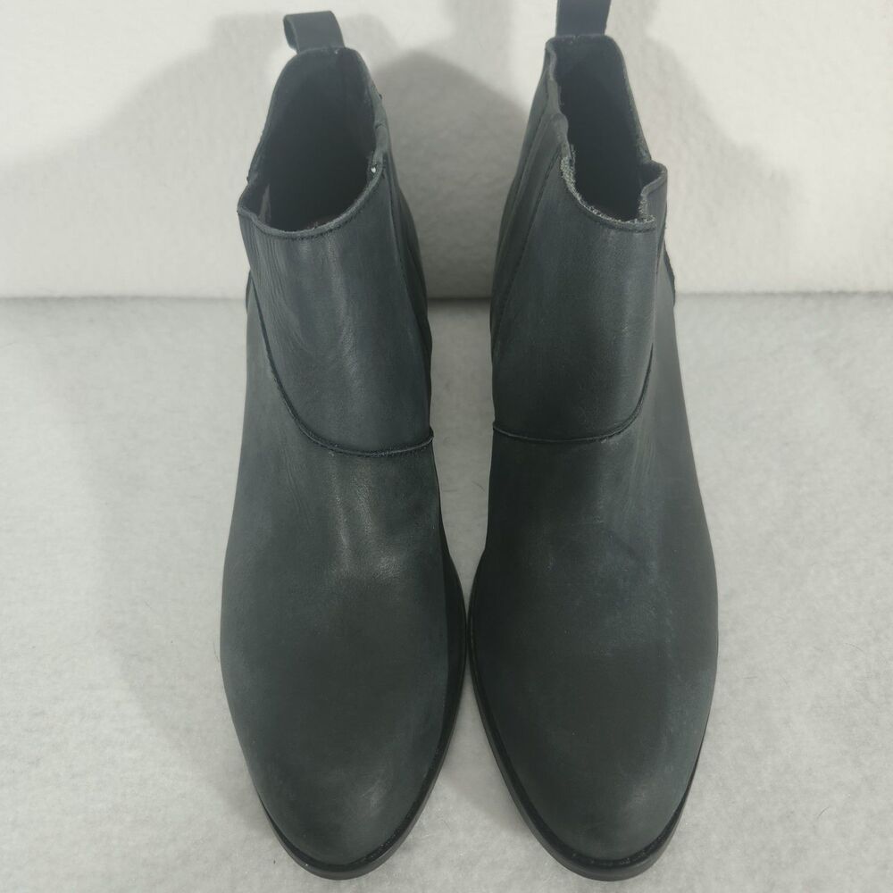 Toms Womens Brushed Leather Booties Black Slip On Ankle Boots Shoes 6.5